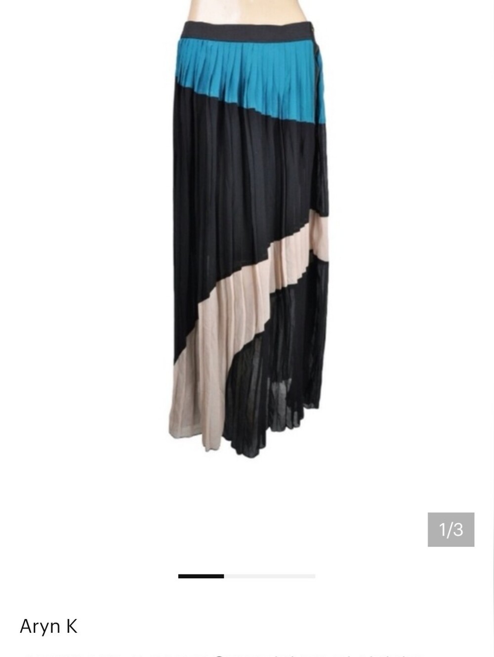 *NWOT* Aryn K Teal, Black & Cream Diagonal Colorblock Pleated Maxi Skirt